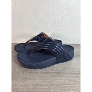 FitFlop Walkstar Toe-Post Thong Sandal Leather Upper Midnight Navy US 6.5 NIB